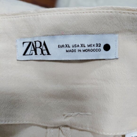 Zara Womens XL High Waisted Tapered Leg Capri Trousers Pants Cream Off White - Picture 4 of 16